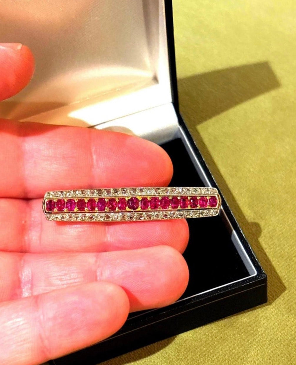 Antique Edwardian Ruby Diamond Brooch & Half Eternity Ring Suite, Circa 1900
