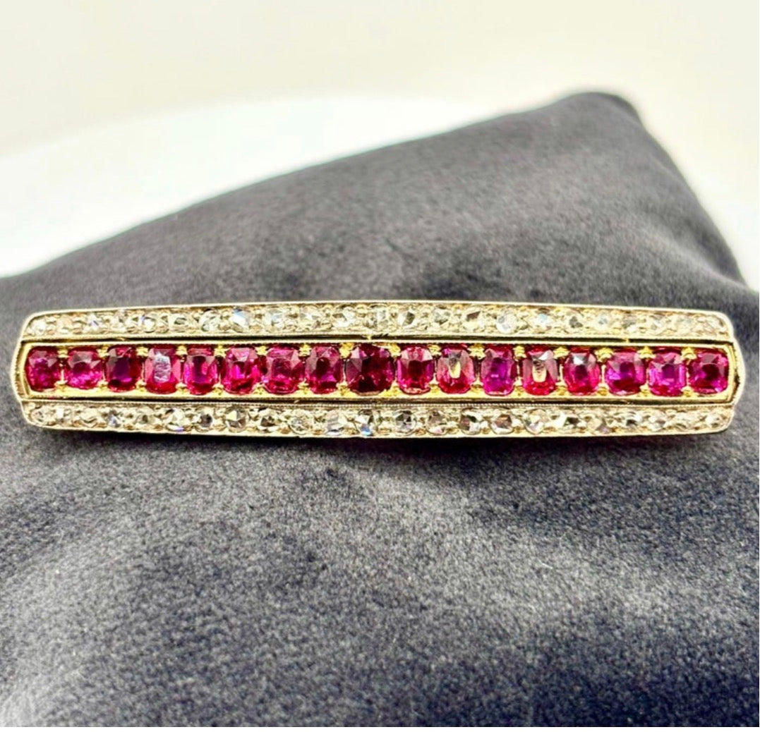 Antique Edwardian Ruby Diamond Brooch & Half Eternity Ring Suite, Circa 1900