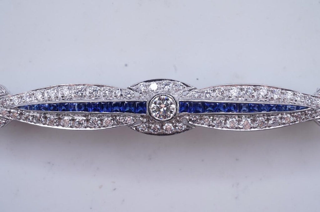 ART DECO STYLE DIAMONDS & Sapphires Brooch
