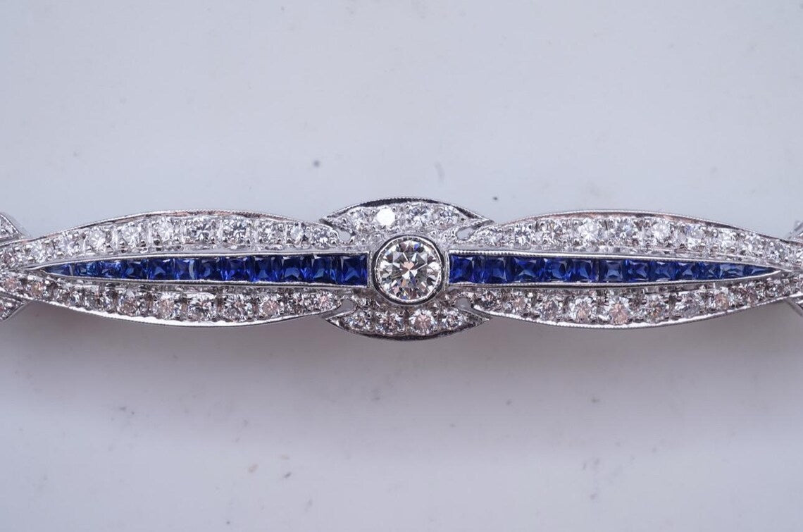 ART DECO STYLE DIAMONDS & Sapphires Brooch