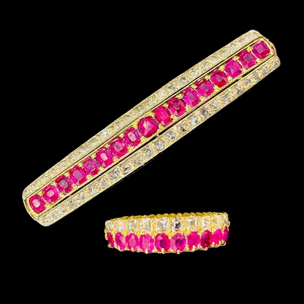 EDWARDIAN RUBY & DIAMOND and Gold Brooch