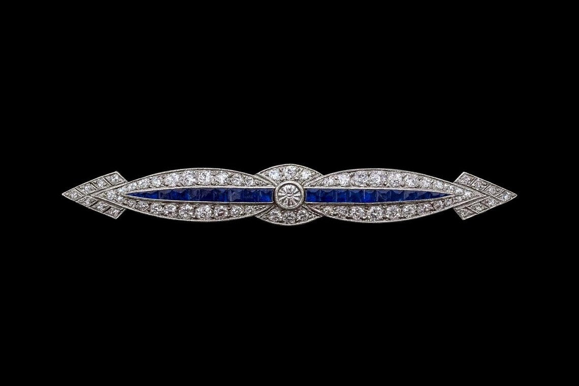 ART DECO STYLE DIAMONDS & Sapphires Brooch