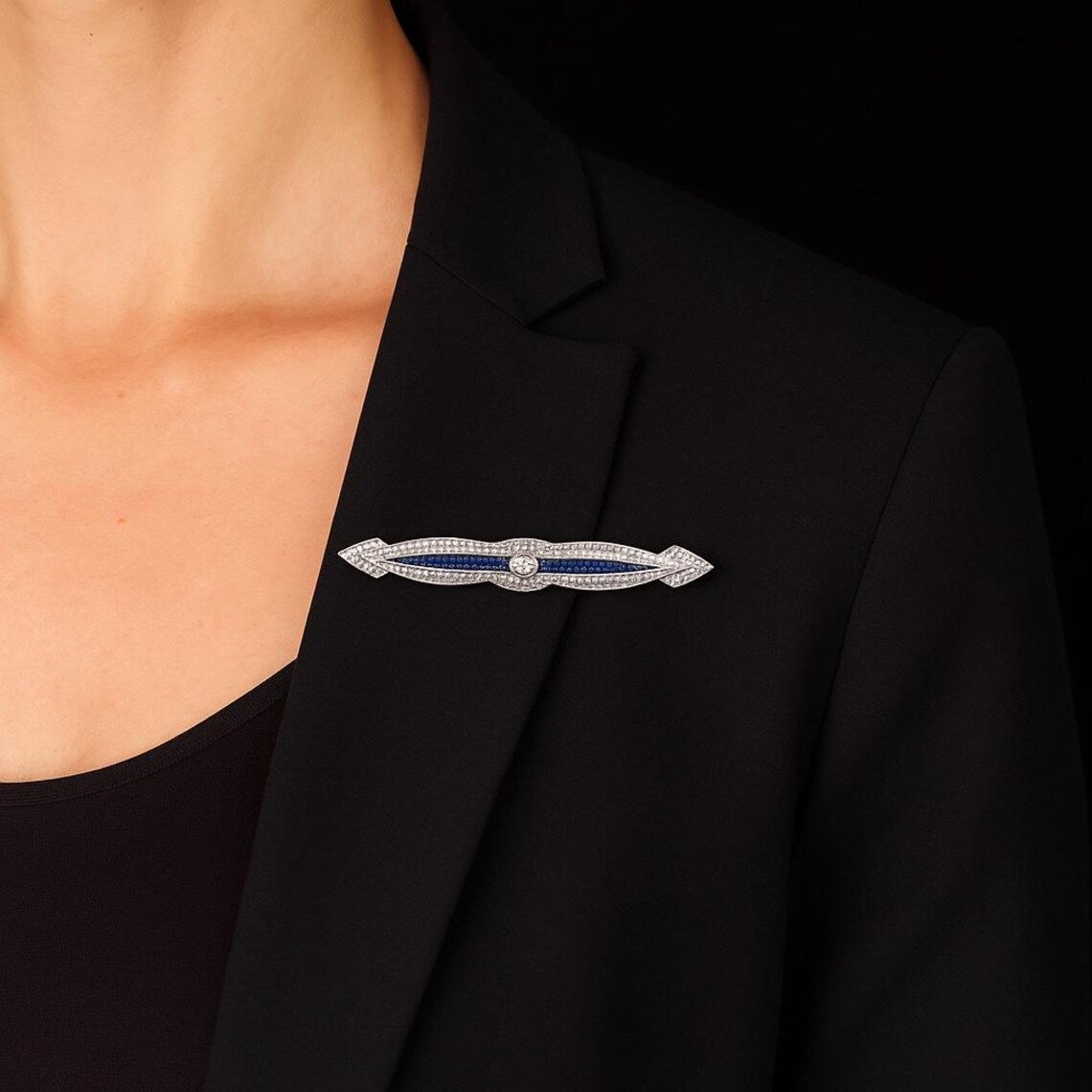 ART DECO STYLE DIAMONDS & Sapphires Brooch