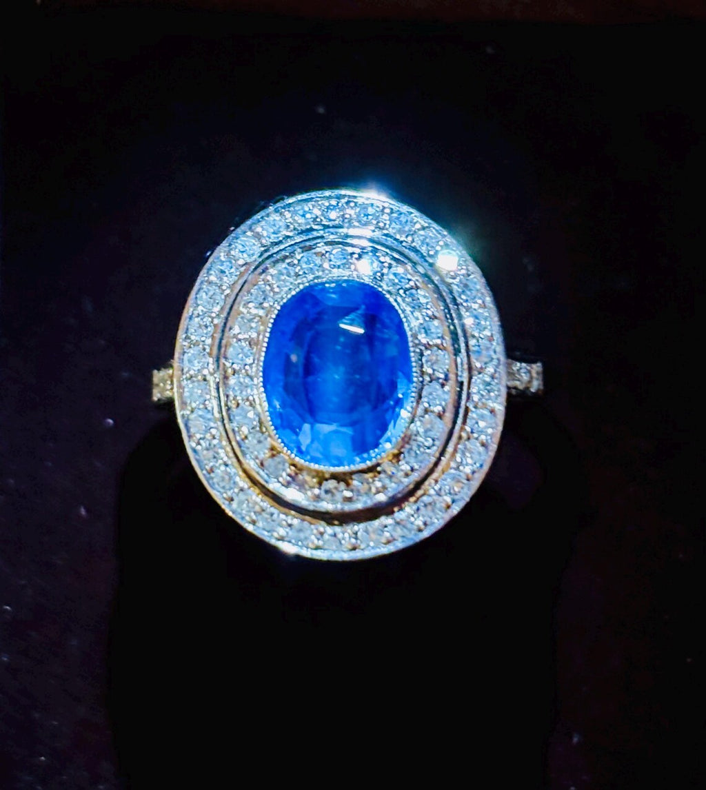 GCS Certified 3.70ct Unheated Sri Lankan Sapphire & Diamond Platinum Ring