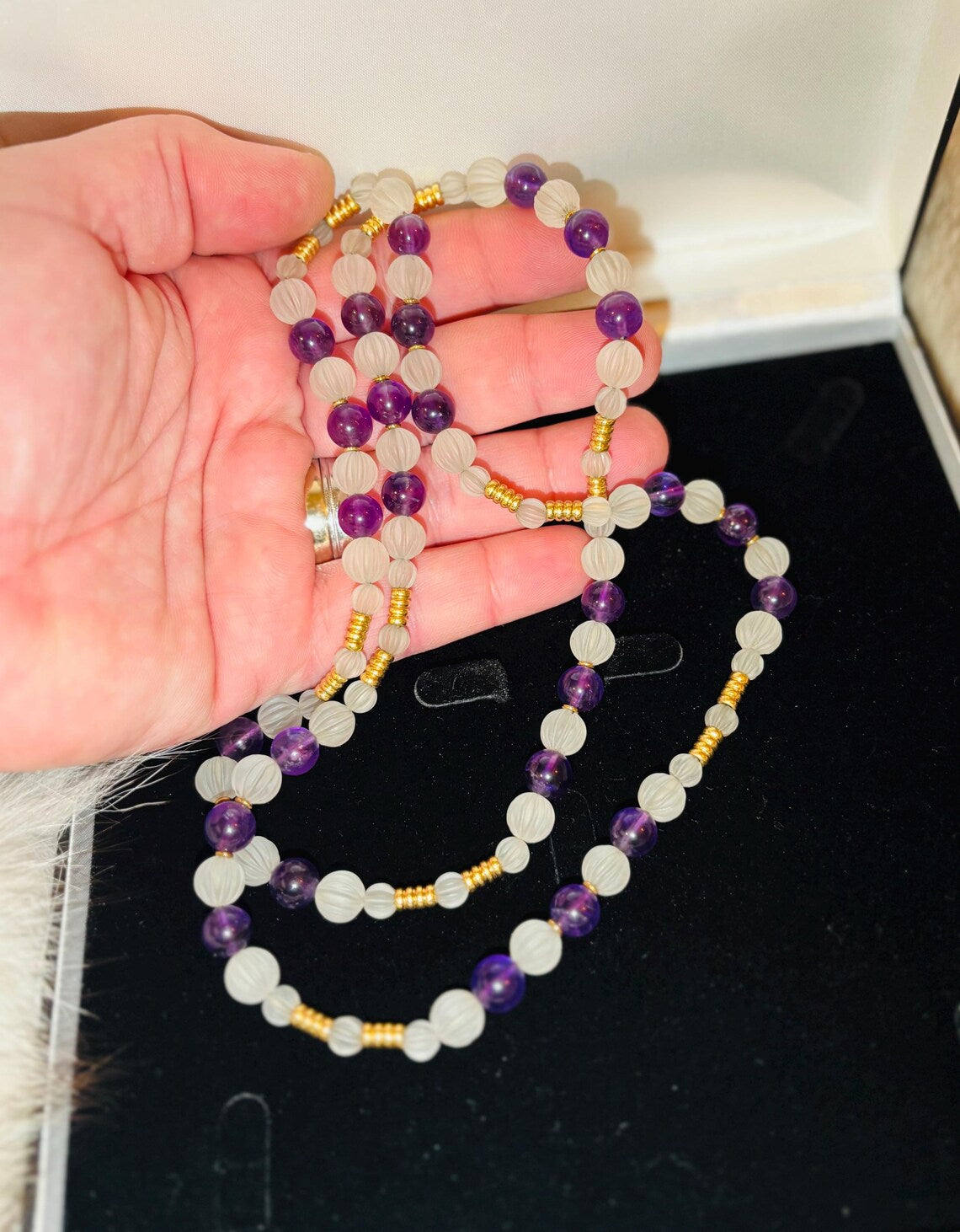 VINTAGE AMETHYST & CARVED Rock Crystal Necklace - by repute this is a Boucheron design
