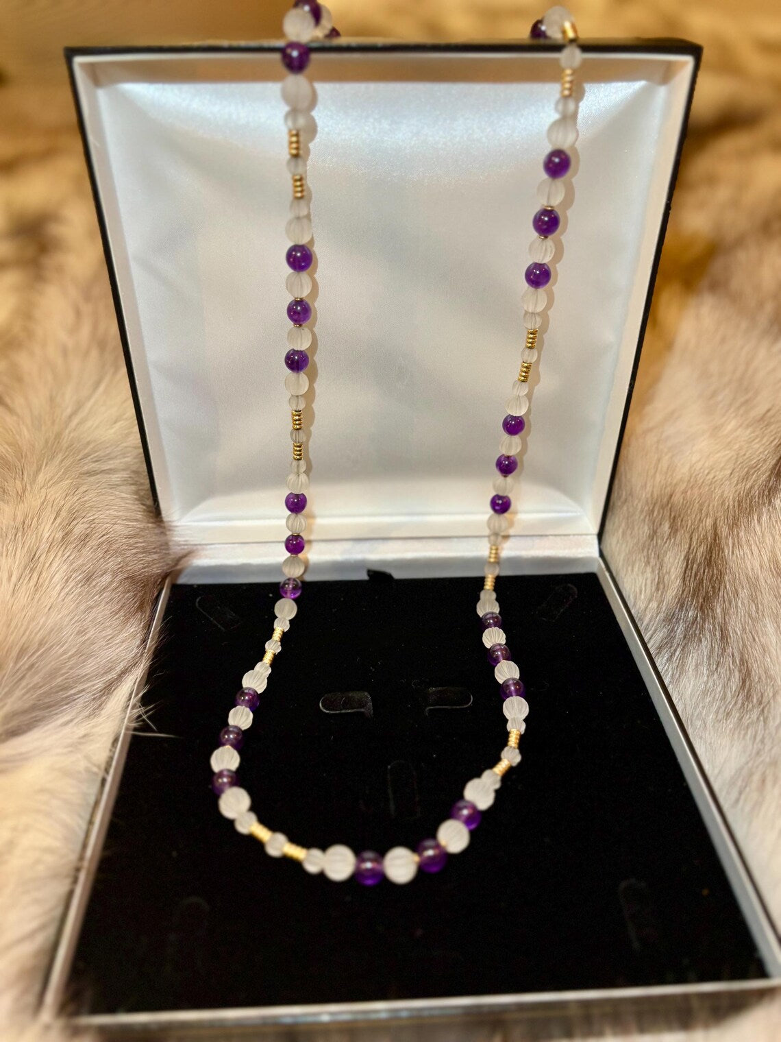 VINTAGE AMETHYST & CARVED Rock Crystal Necklace - by repute this is a Boucheron design