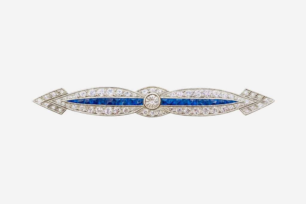 ART DECO STYLE DIAMONDS & Sapphires Brooch