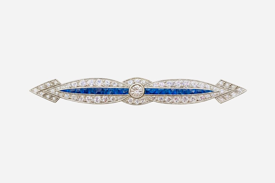 ART DECO STYLE DIAMONDS & Sapphires Brooch