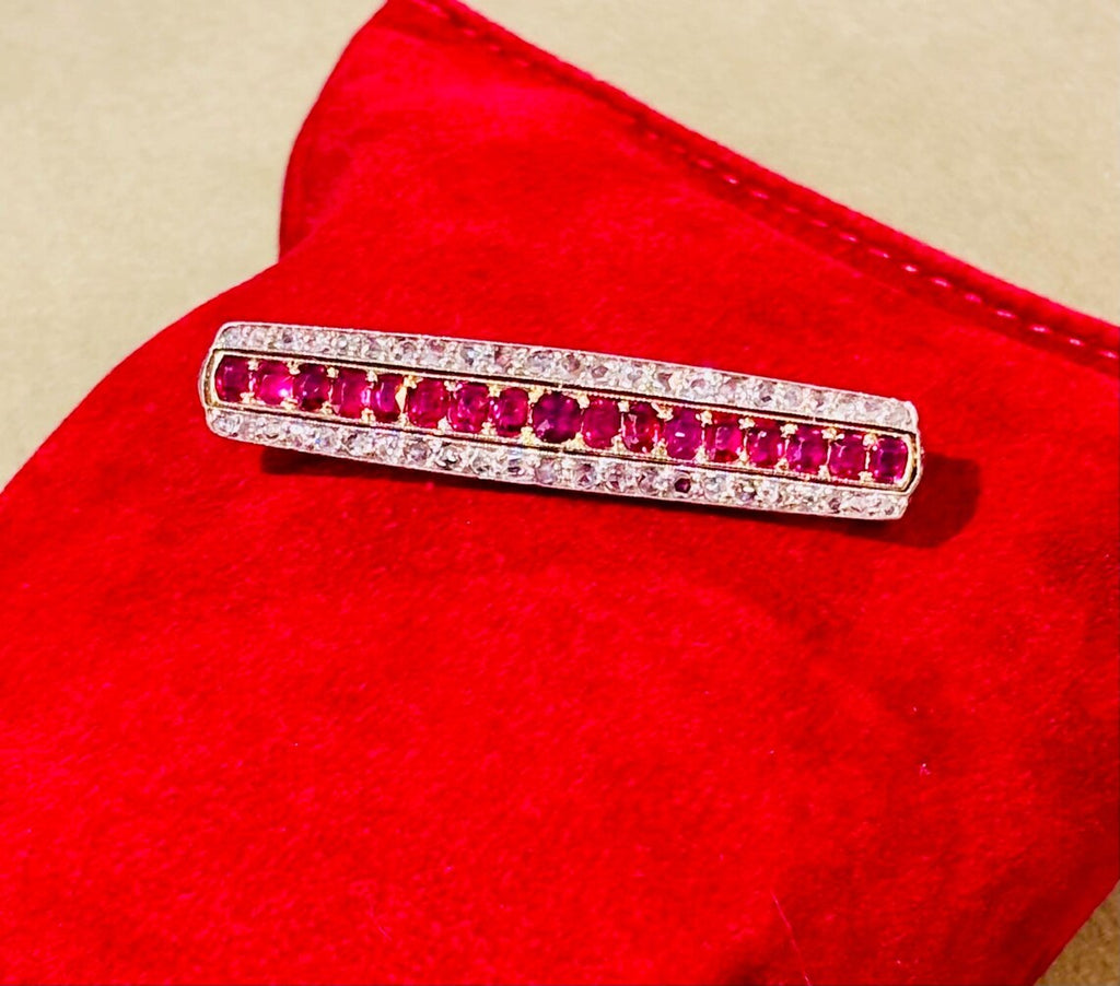 EDWARDIAN RUBY & DIAMOND and Gold Brooch