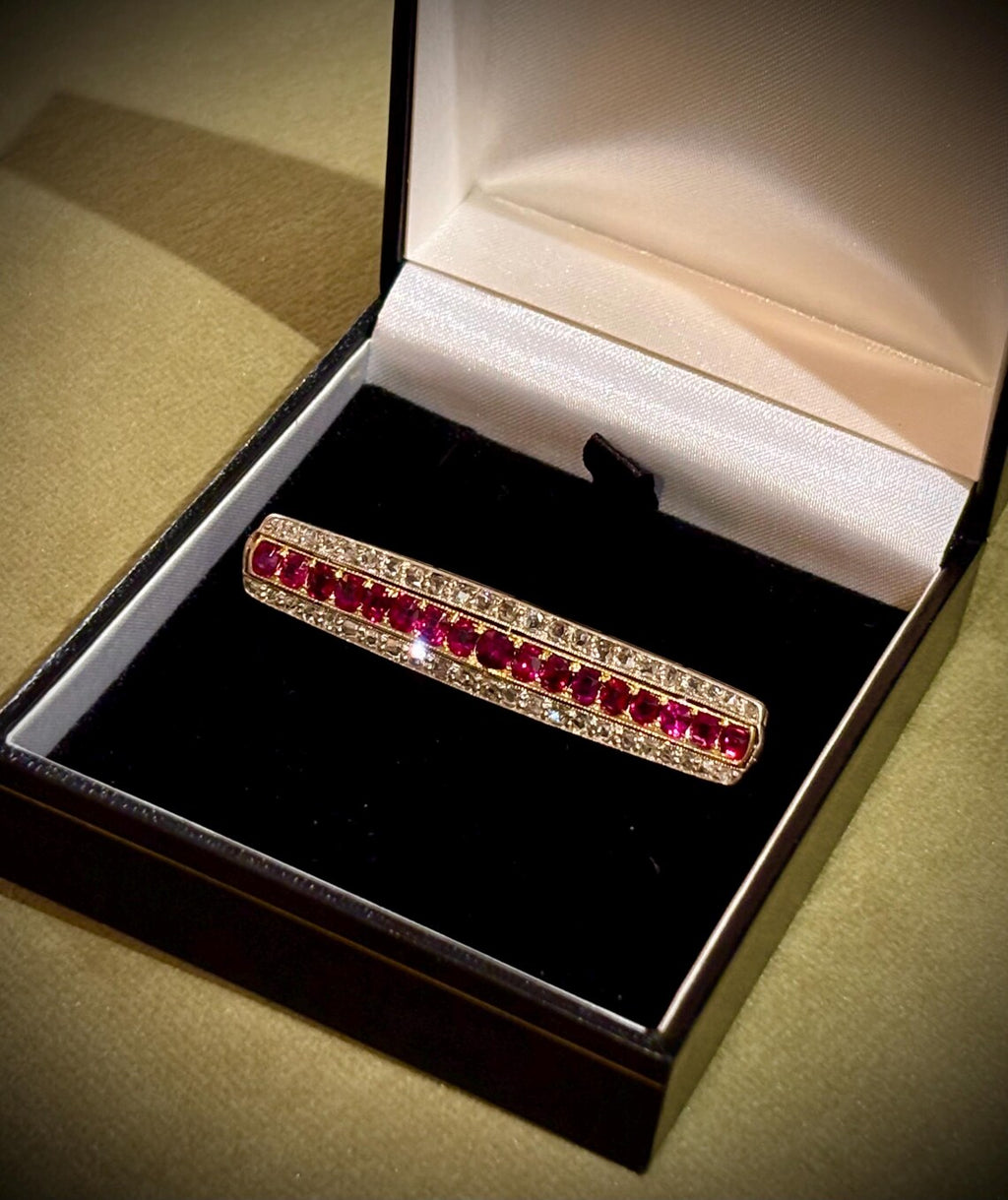EDWARDIAN RUBY & DIAMOND and Gold Brooch