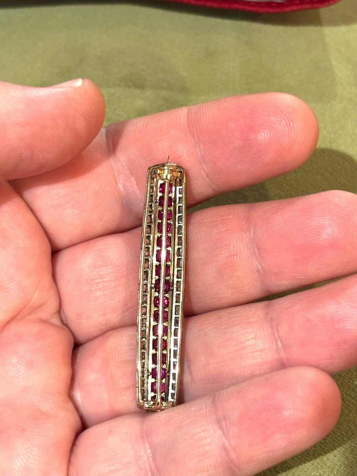EDWARDIAN RUBY & DIAMOND and Gold Brooch