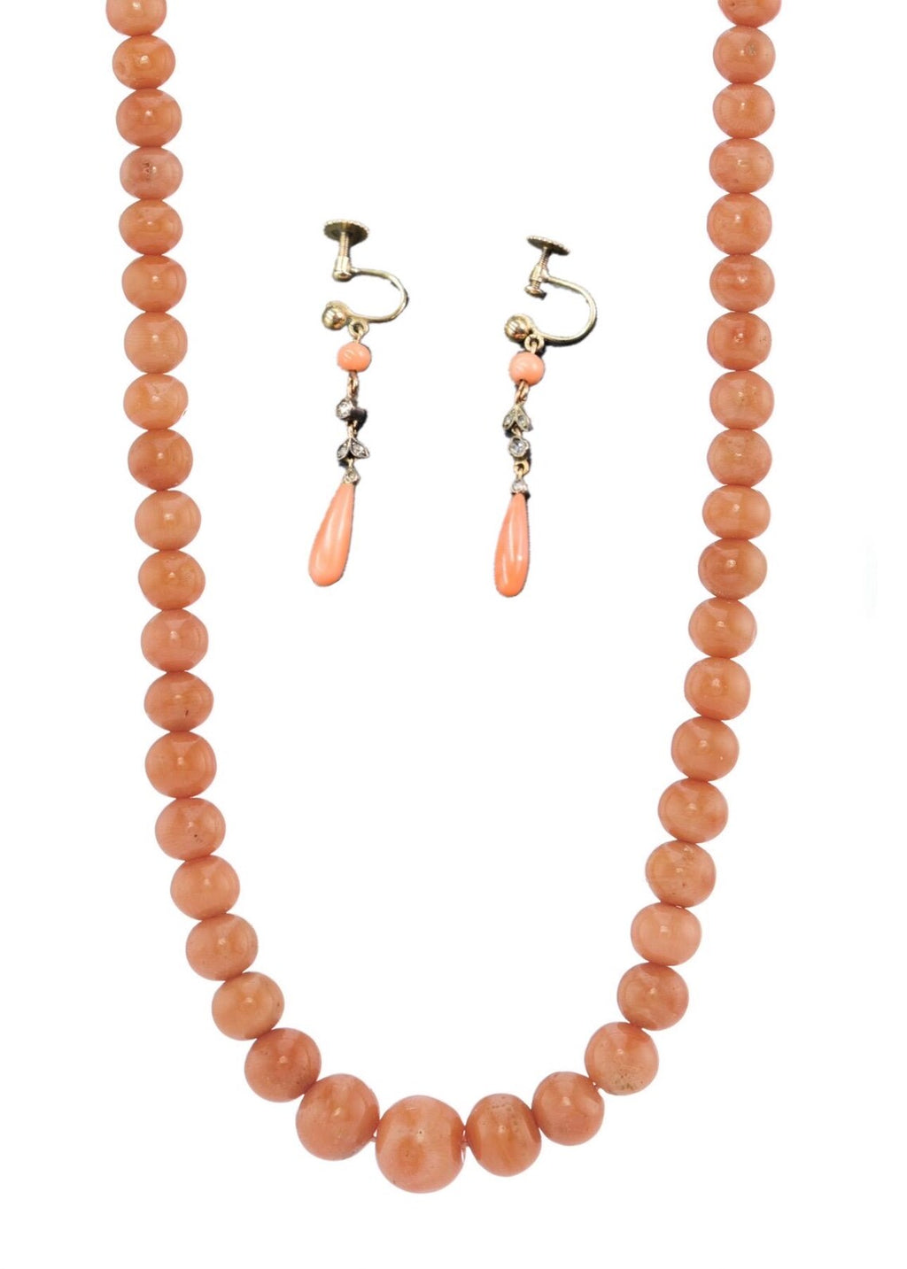 ART DECO CORAL Earrings with old cut diamonds