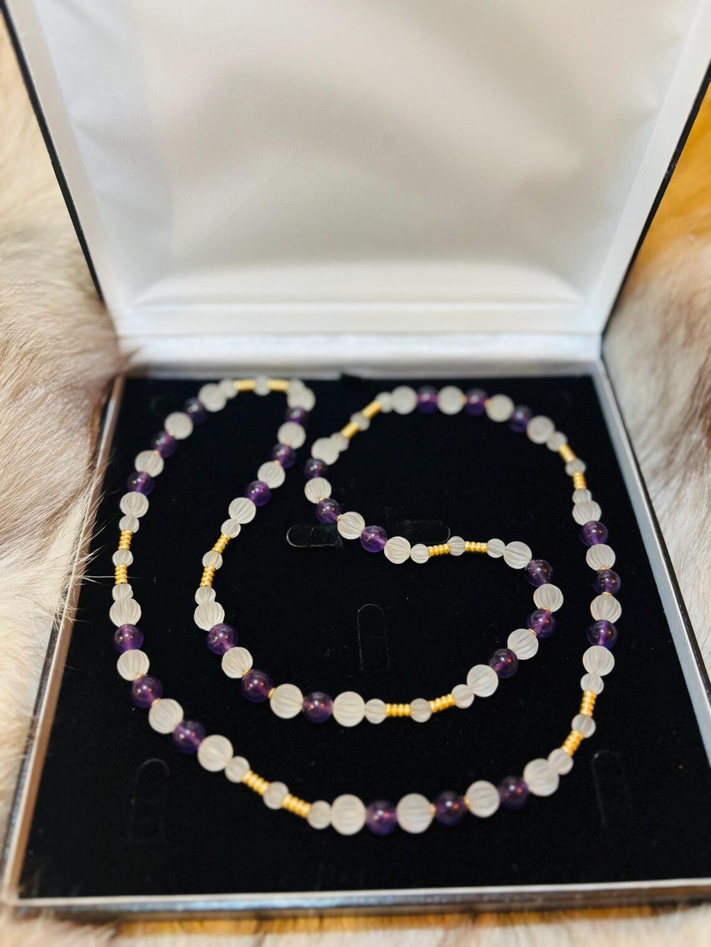VINTAGE AMETHYST & CARVED Rock Crystal Necklace - by repute this is a Boucheron design