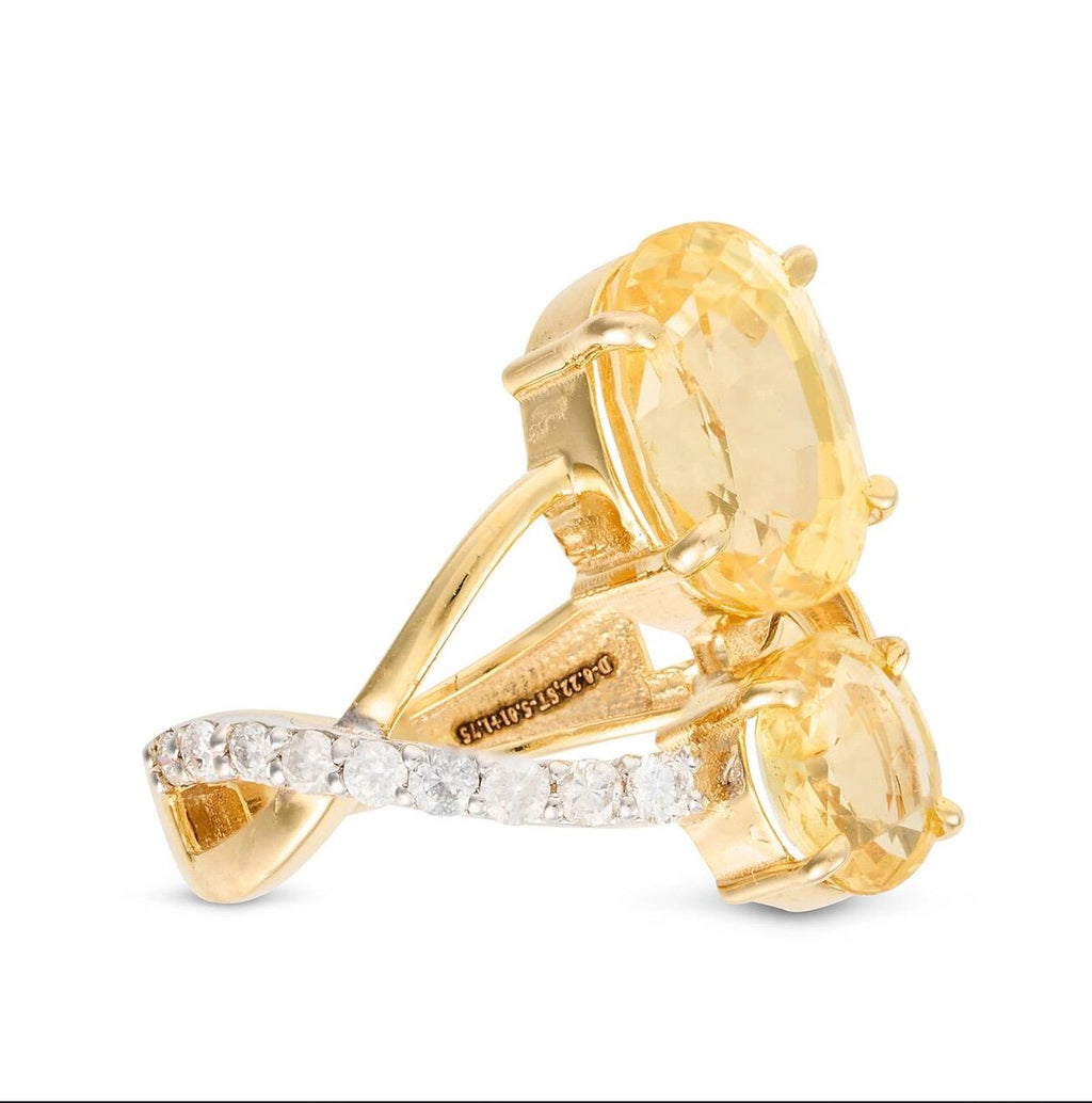 CEYLON YELLOW SAPPHIRES & Diamonds Ring - Natural Unheated Sapphires with Certificate of authenticity