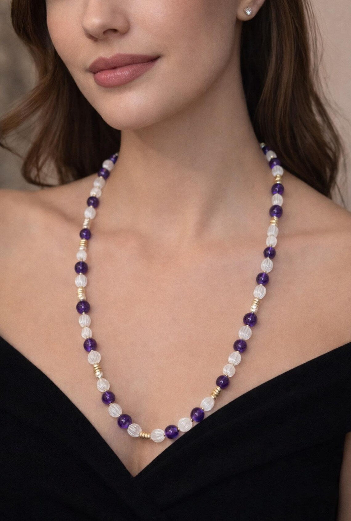 VINTAGE AMETHYST & CARVED Rock Crystal Necklace - by repute this is a Boucheron design