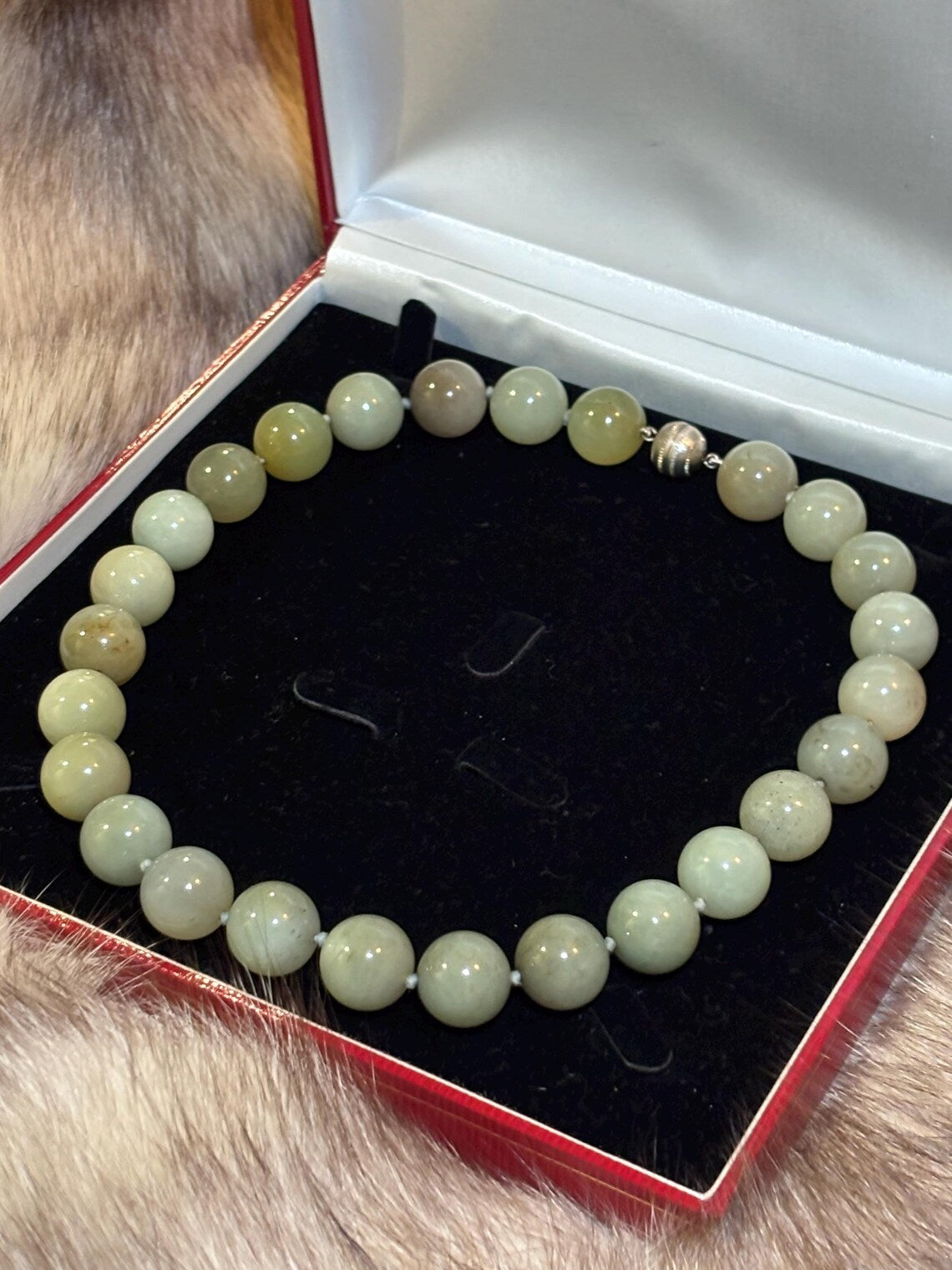 Large Vintage Bowenite Bead Necklace, Silver Clasp, Collection of Shirley Conran DBE