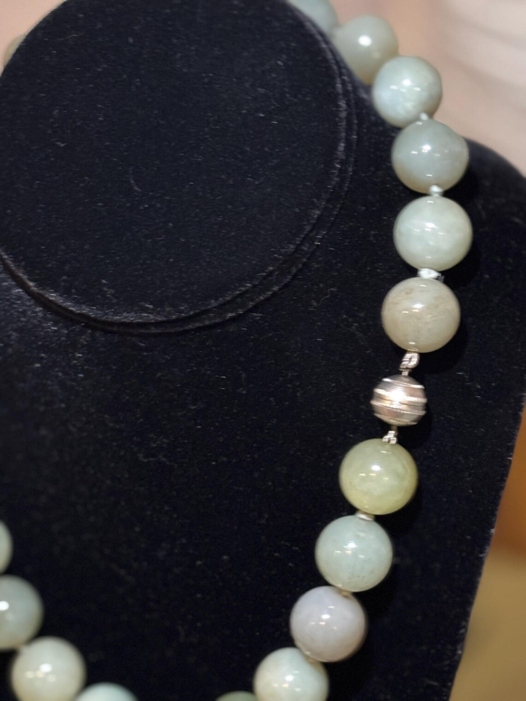 Large Vintage Bowenite Bead Necklace, Silver Clasp, Collection of Shirley Conran DBE