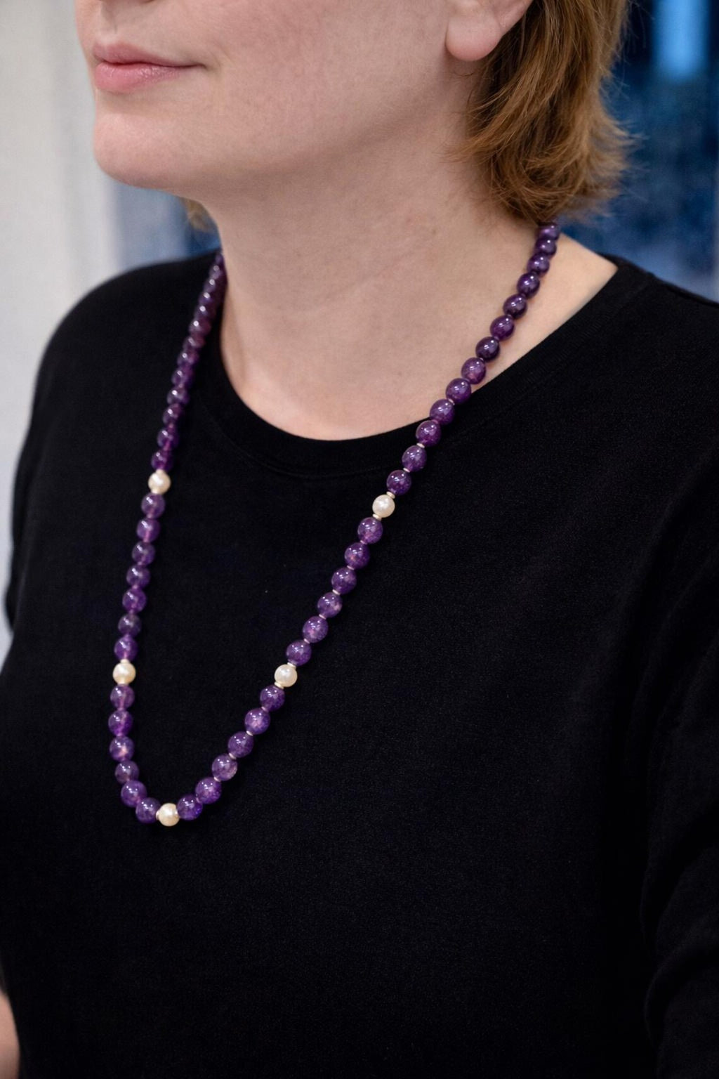 Late 20th Century Amethyst, Pearl and 9ct Gold Necklace
