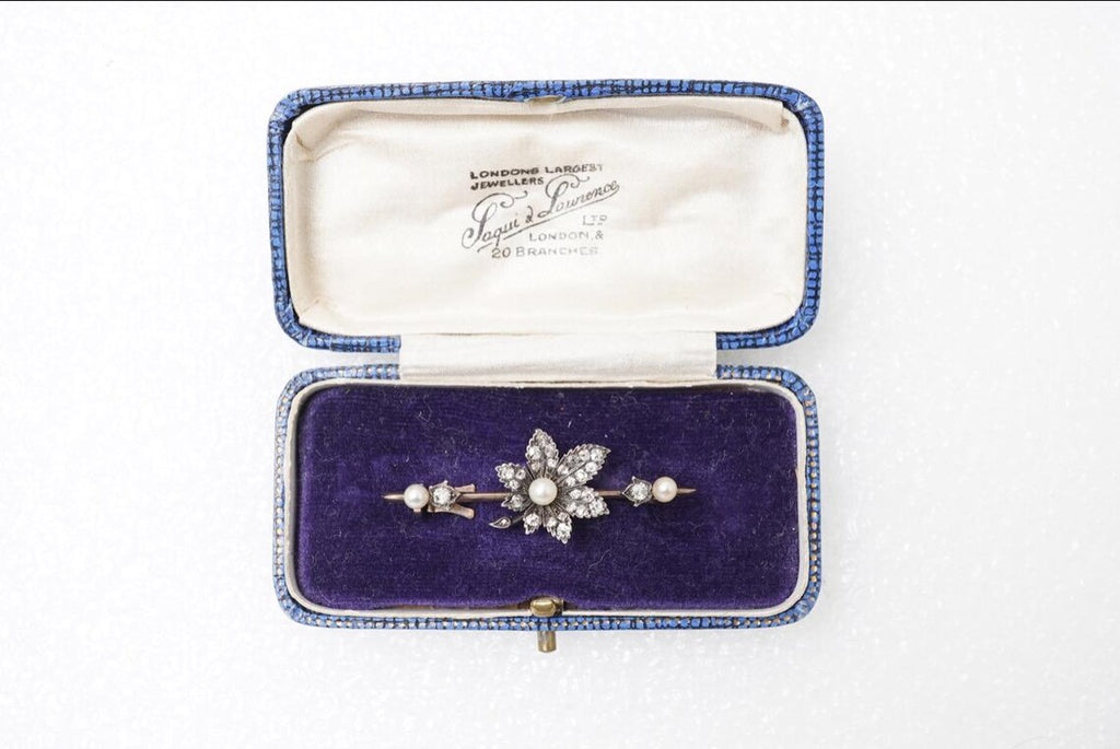Early 20th Century Diamond and Pearl Maple Leaf Bar Brooch in Silver and Gold