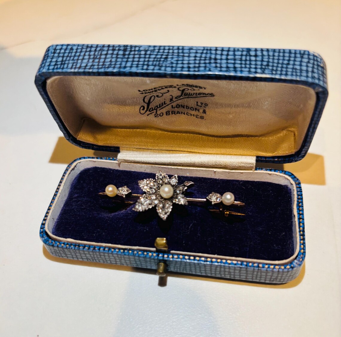 Early 20th Century Diamond and Pearl Maple Leaf Bar Brooch in Silver and Gold