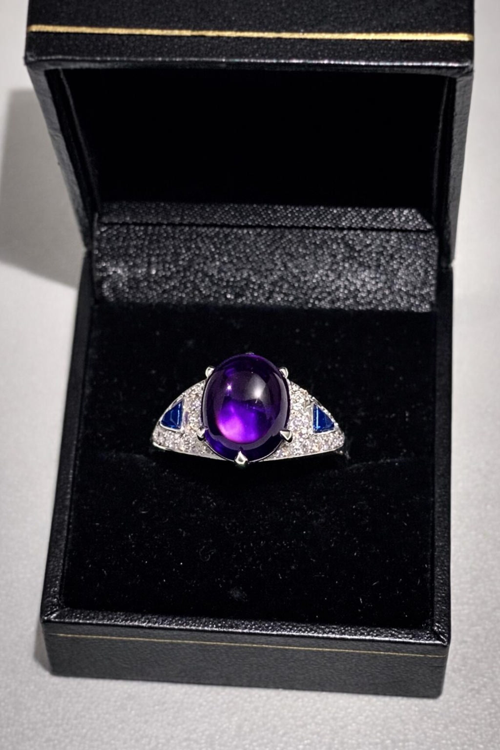 Amethyst, Sapphire and Diamond Ring, Late 20th Century, 18K White Gold