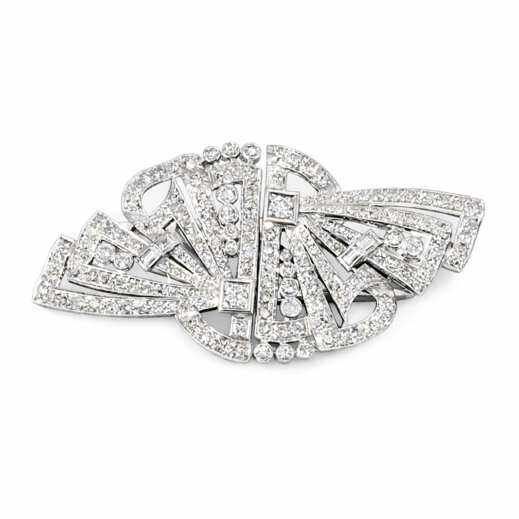 Large Art Deco Platinum Diamond Double Clip Brooch, 5.50 Carats, French Atelier, circa 1928-1935