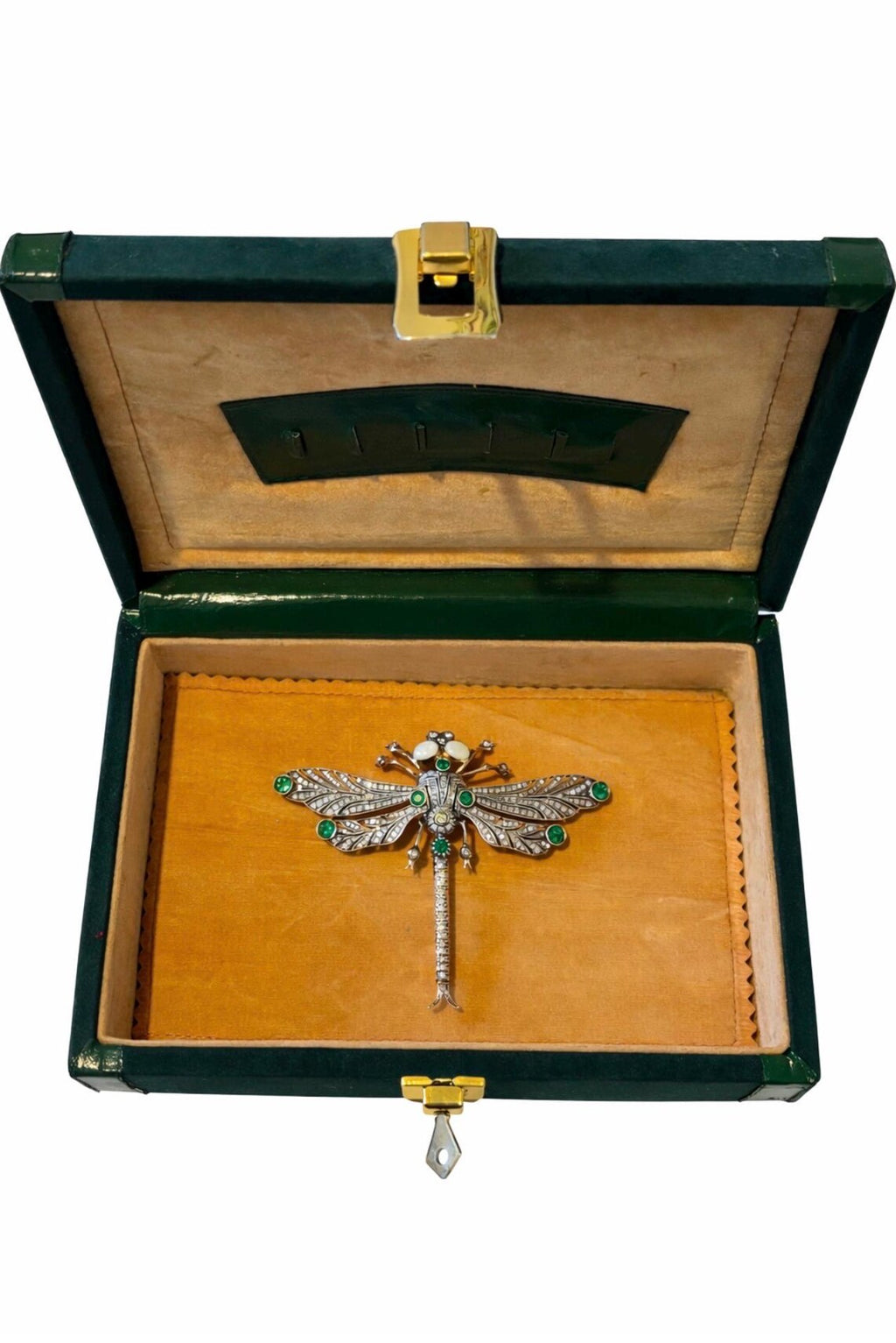 Antique French Diamond, Emerald & Opal En Tremblant Dragonfly Brooch, c.1930–1940