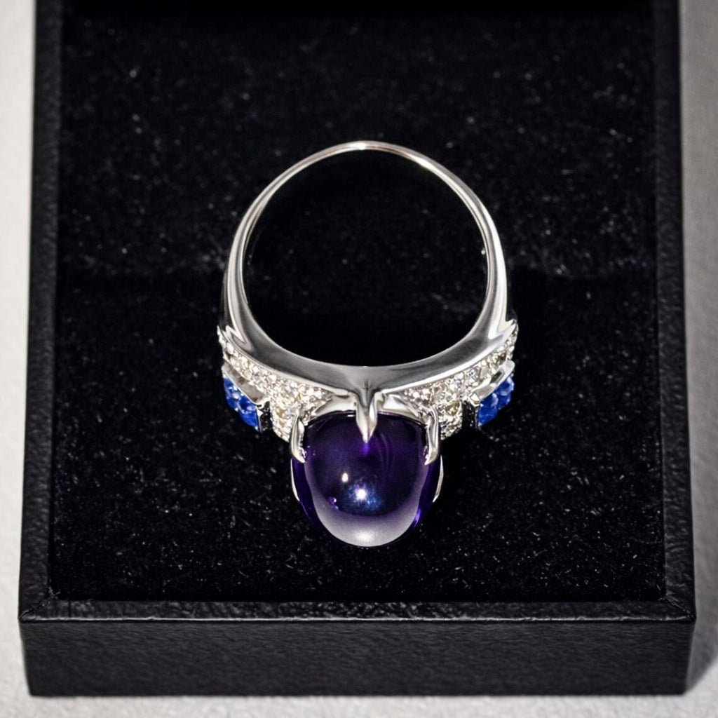 Amethyst, Sapphire and Diamond Ring, Late 20th Century, 18K White Gold