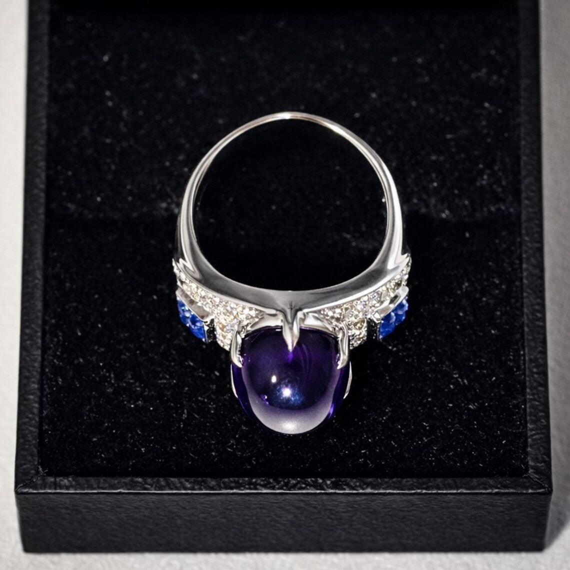 Amethyst, Sapphire and Diamond Ring, Late 20th Century, 18K White Gold