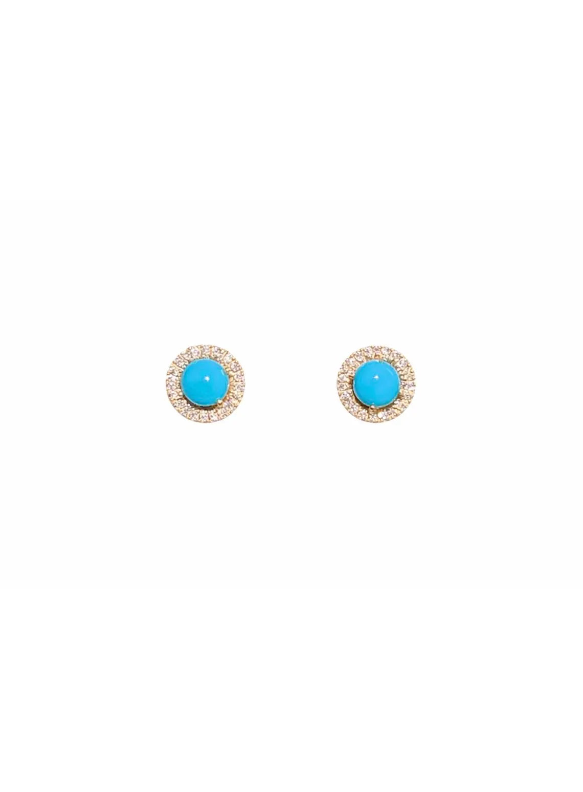 Diamond Stud Turquoise Earrings 14K Gold