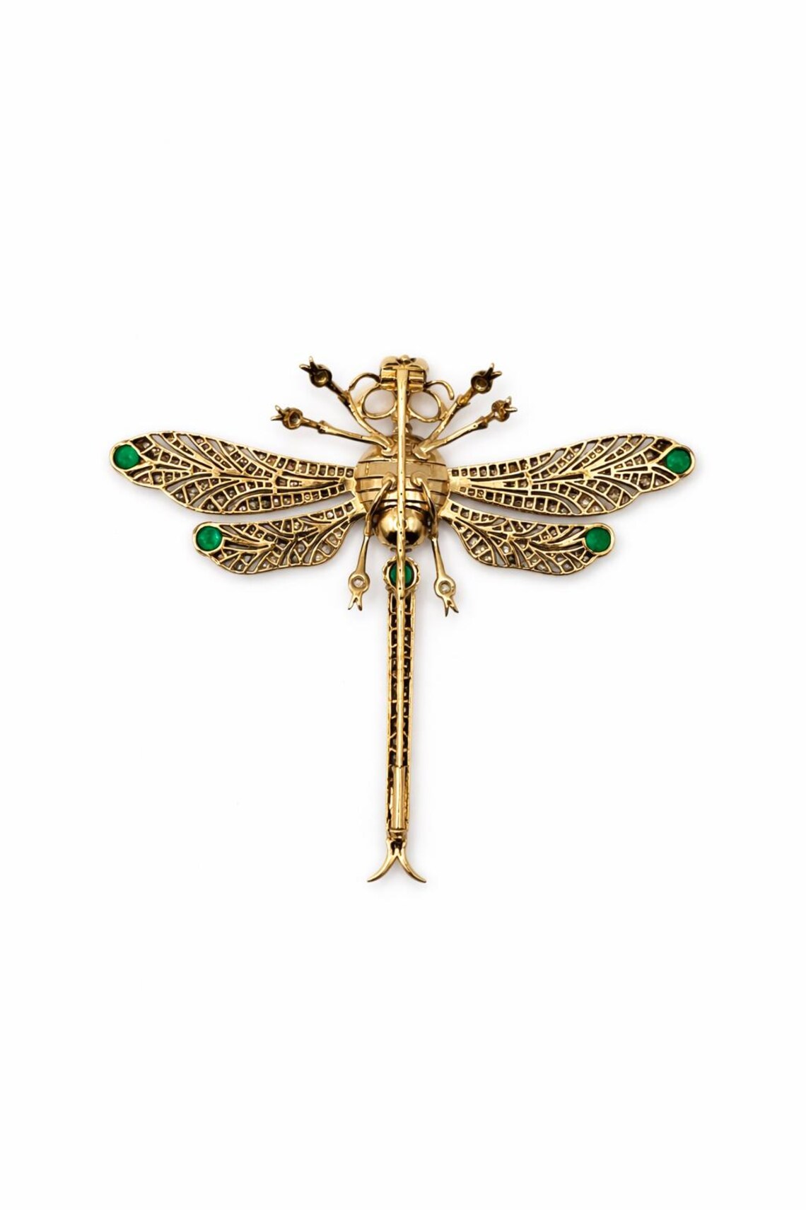 Antique French Diamond, Emerald & Opal En Tremblant Dragonfly Brooch, c.1930–1940