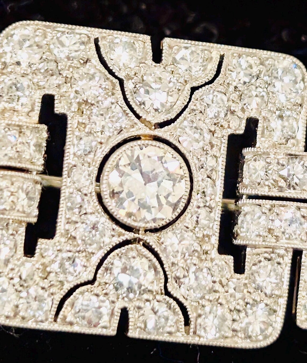 Art Deco Platinum and Diamond Geometric Plaque Brooch, 1.50 Carats, circa 1920’s