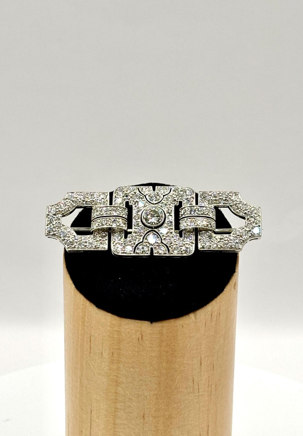 Art Deco Platinum and Diamond Geometric Plaque Brooch, 1.50 Carats, circa 1920’s