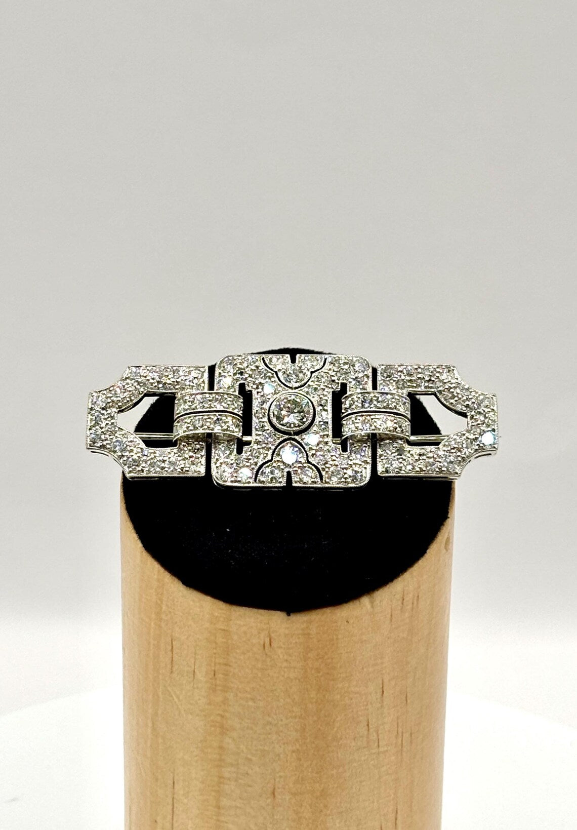Art Deco Platinum and Diamond Geometric Plaque Brooch, 1.50 Carats, circa 1920’s