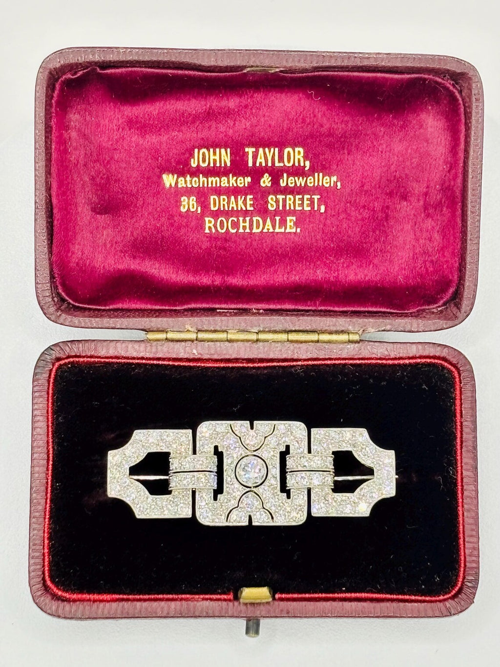 Art Deco Platinum and Diamond Geometric Plaque Brooch, 1.50 Carats, circa 1920’s