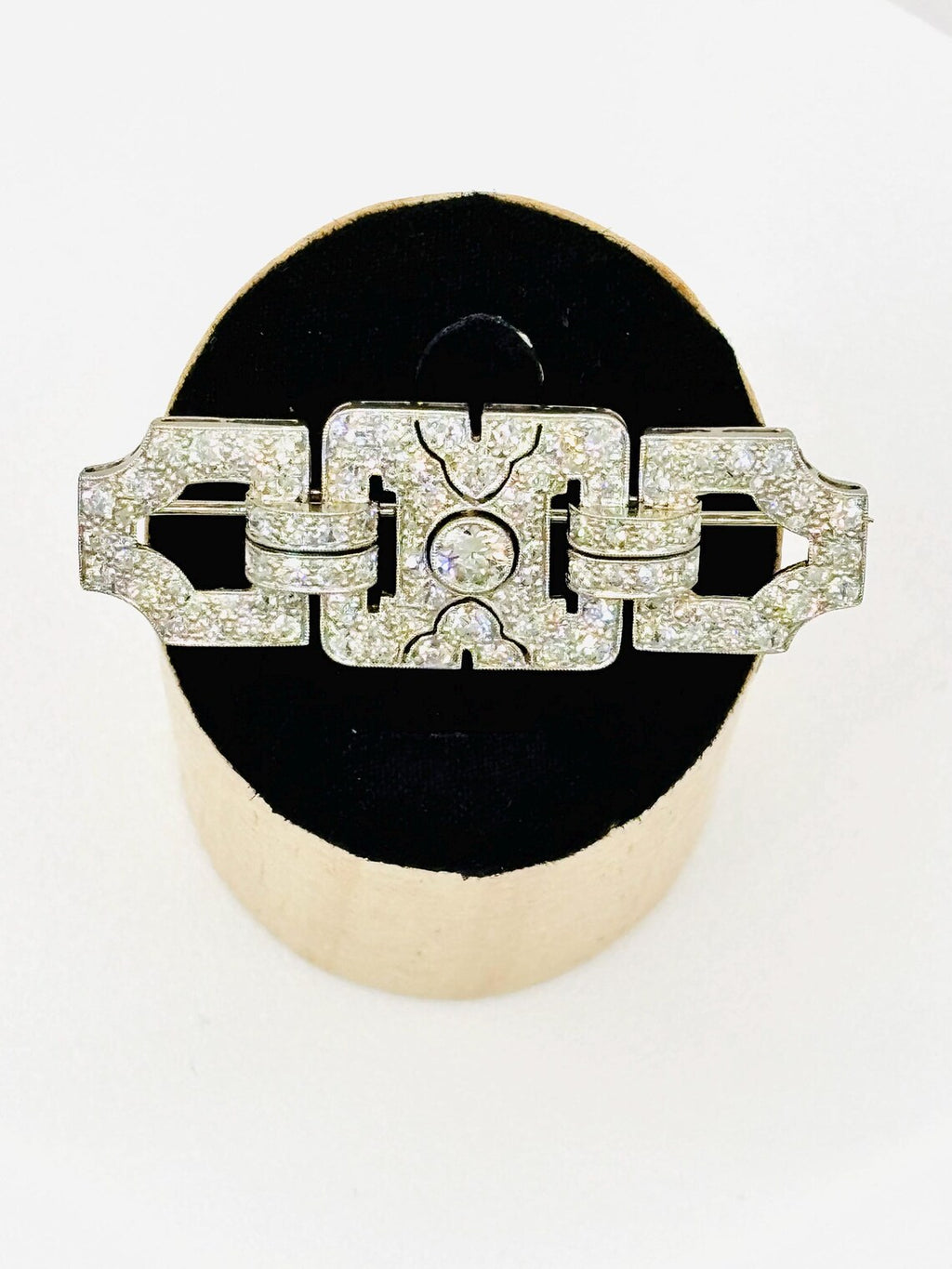 Art Deco Platinum and Diamond Geometric Plaque Brooch, 1.50 Carats, circa 1920’s