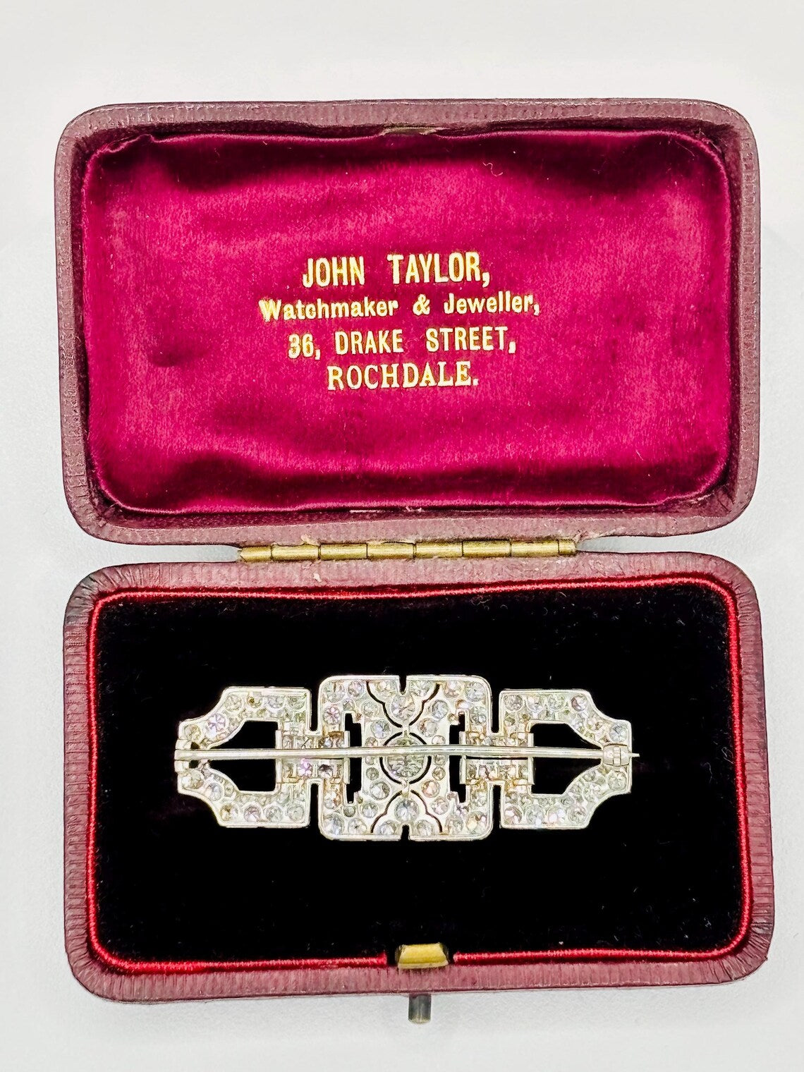Art Deco Platinum and Diamond Geometric Plaque Brooch, 1.50 Carats, circa 1920’s