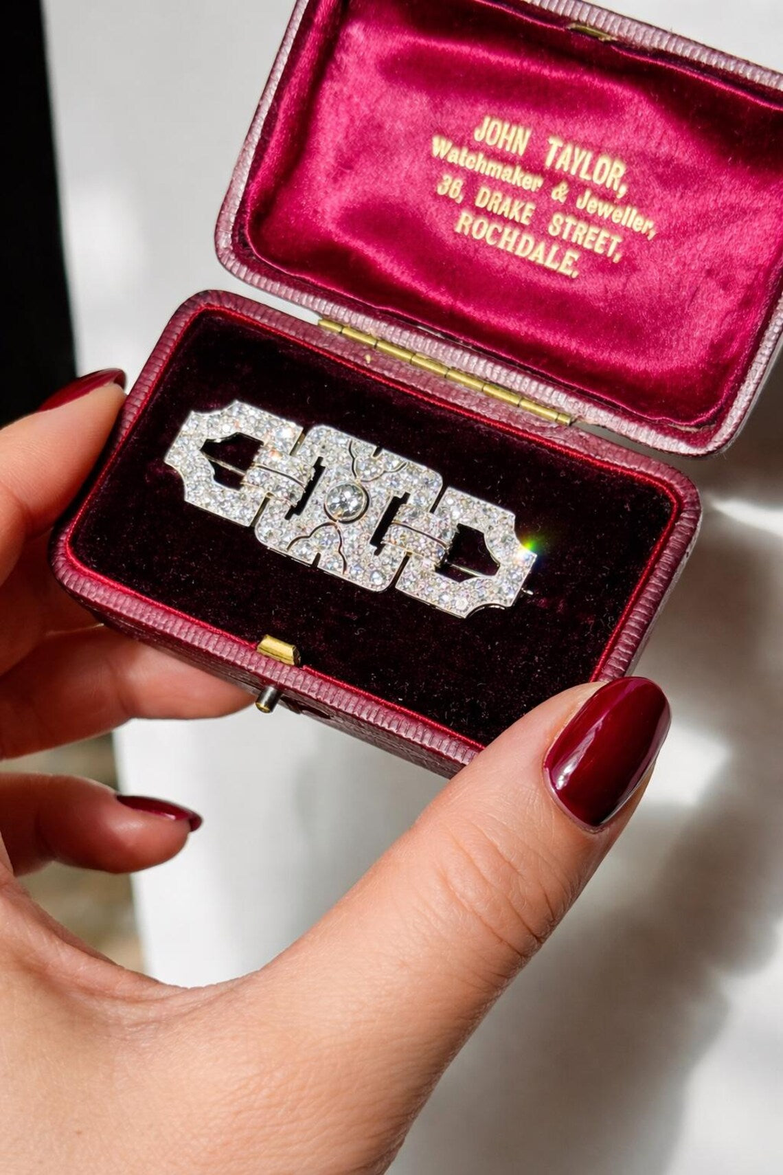 Art Deco Platinum and Diamond Geometric Plaque Brooch, 1.50 Carats, circa 1920’s