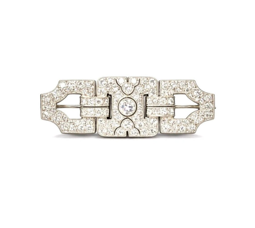 Art Deco Platinum and Diamond Geometric Plaque Brooch, 1.50 Carats, circa 1920’s