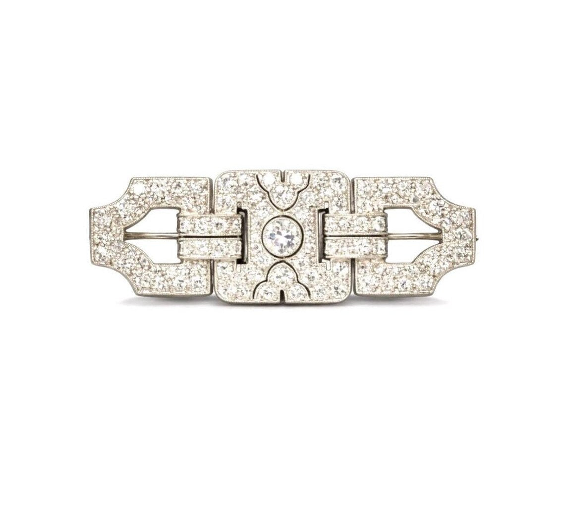 Art Deco Platinum and Diamond Geometric Plaque Brooch, 1.50 Carats, circa 1920’s