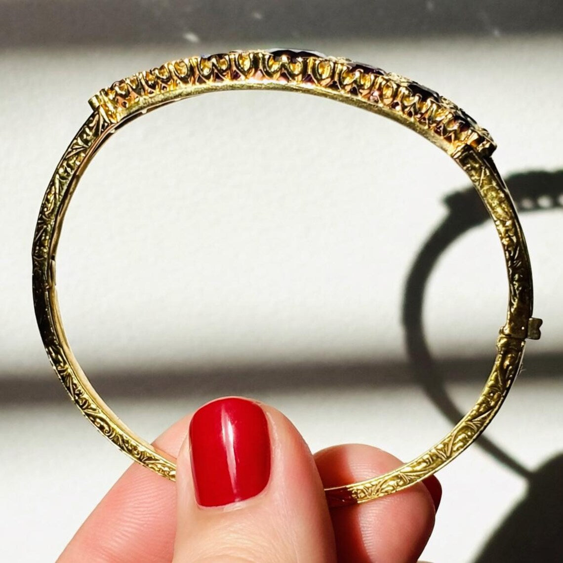 Victorian-Inspired Handmade Gold Graduated Amethyst and Diamond Hinged Bangle
