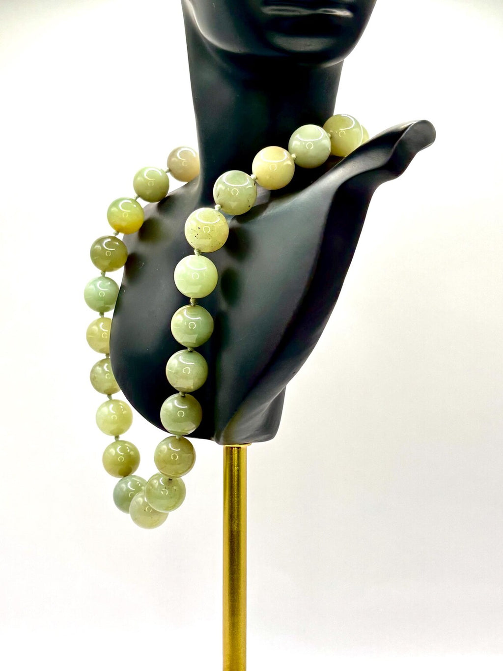 Large Vintage Bowenite Bead Necklace, Silver Clasp, Collection of Shirley Conran DBE