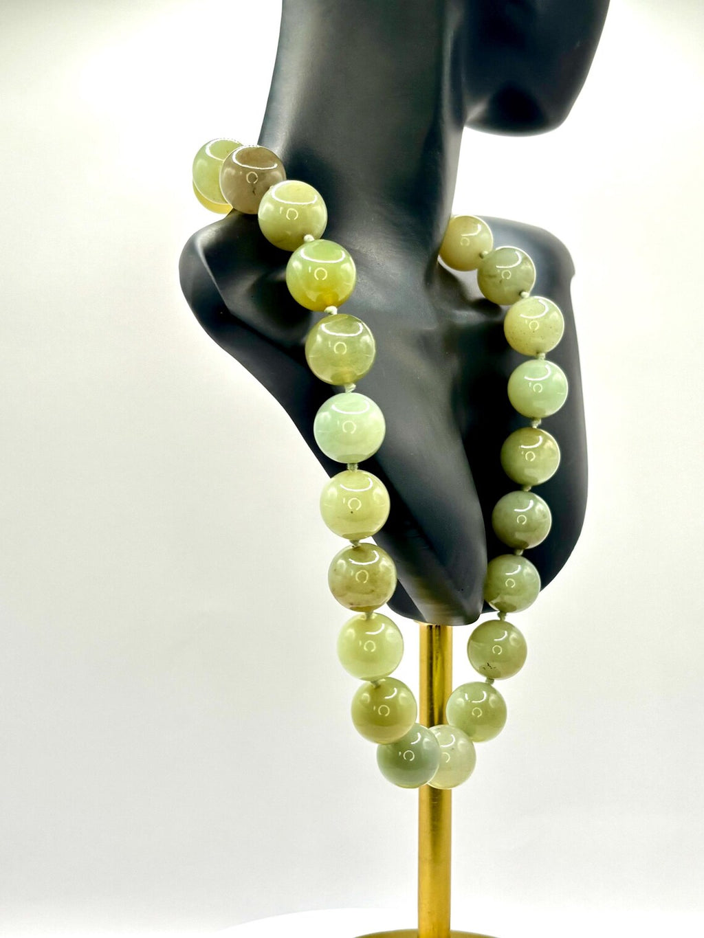 Large Vintage Bowenite Bead Necklace, Silver Clasp, Collection of Shirley Conran DBE