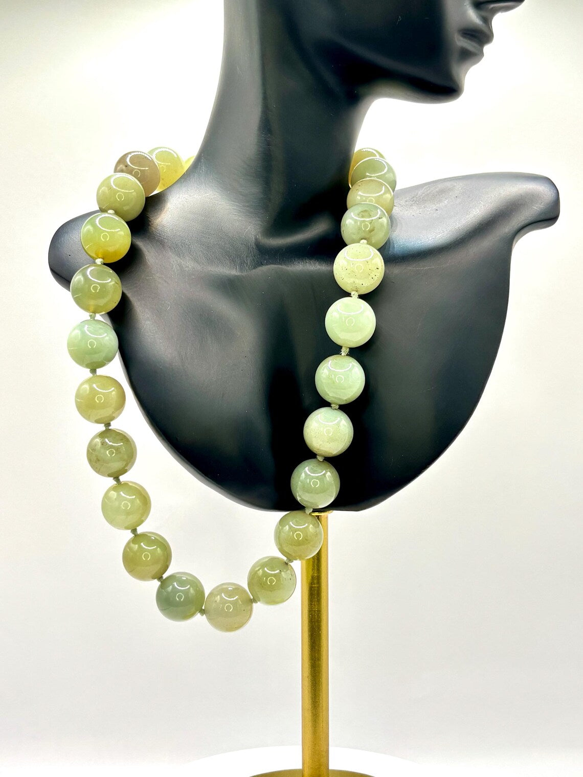 Large Vintage Bowenite Bead Necklace, Silver Clasp, Collection of Shirley Conran DBE