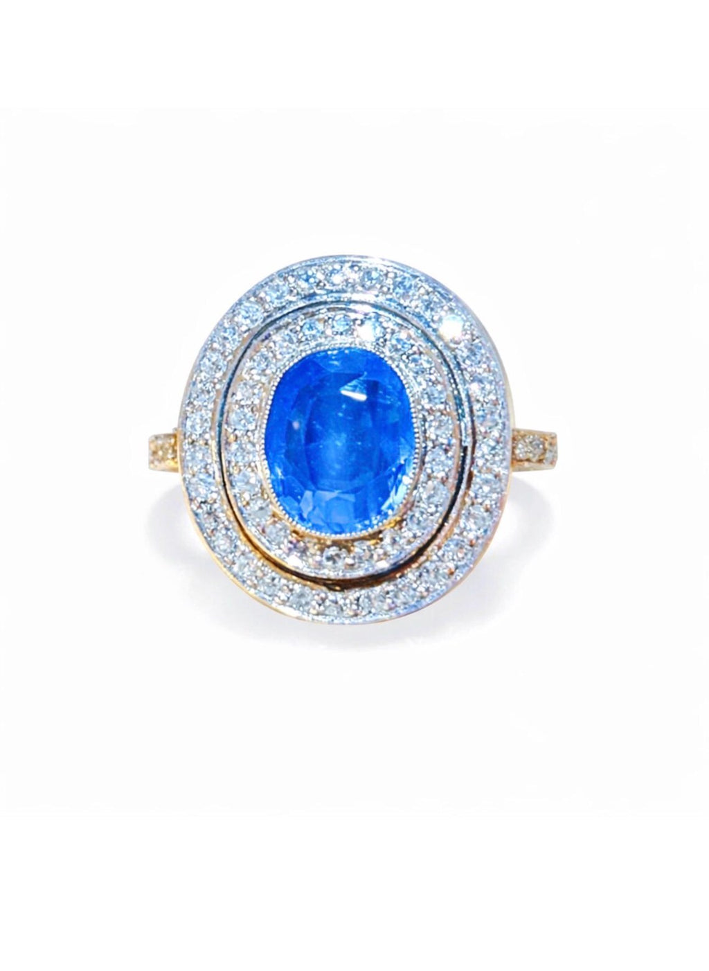 GCS Certified 3.70ct Unheated Sri Lankan Sapphire & Diamond Platinum Ring
