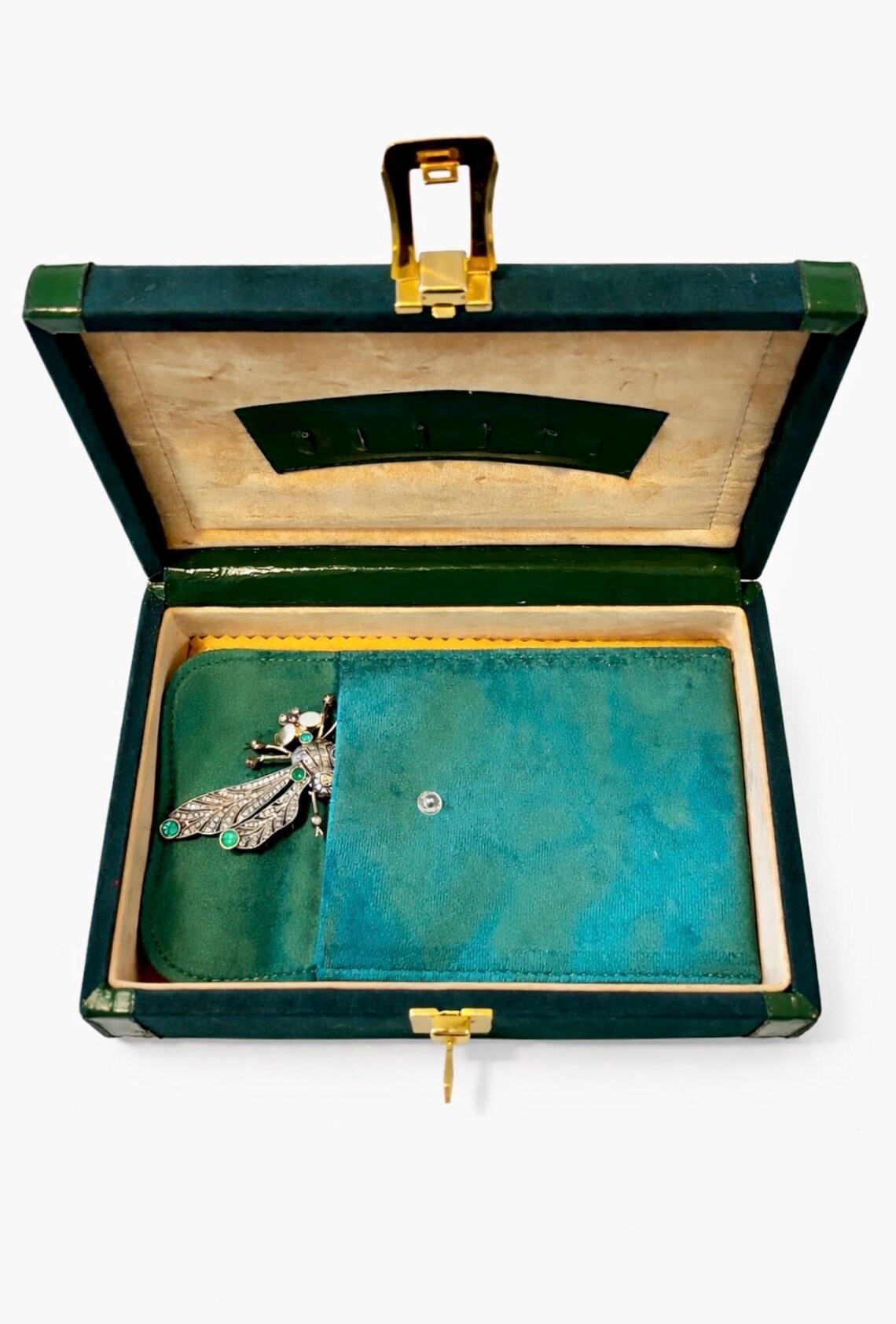 Antique French Diamond, Emerald & Opal En Tremblant Dragonfly Brooch, c.1930–1940