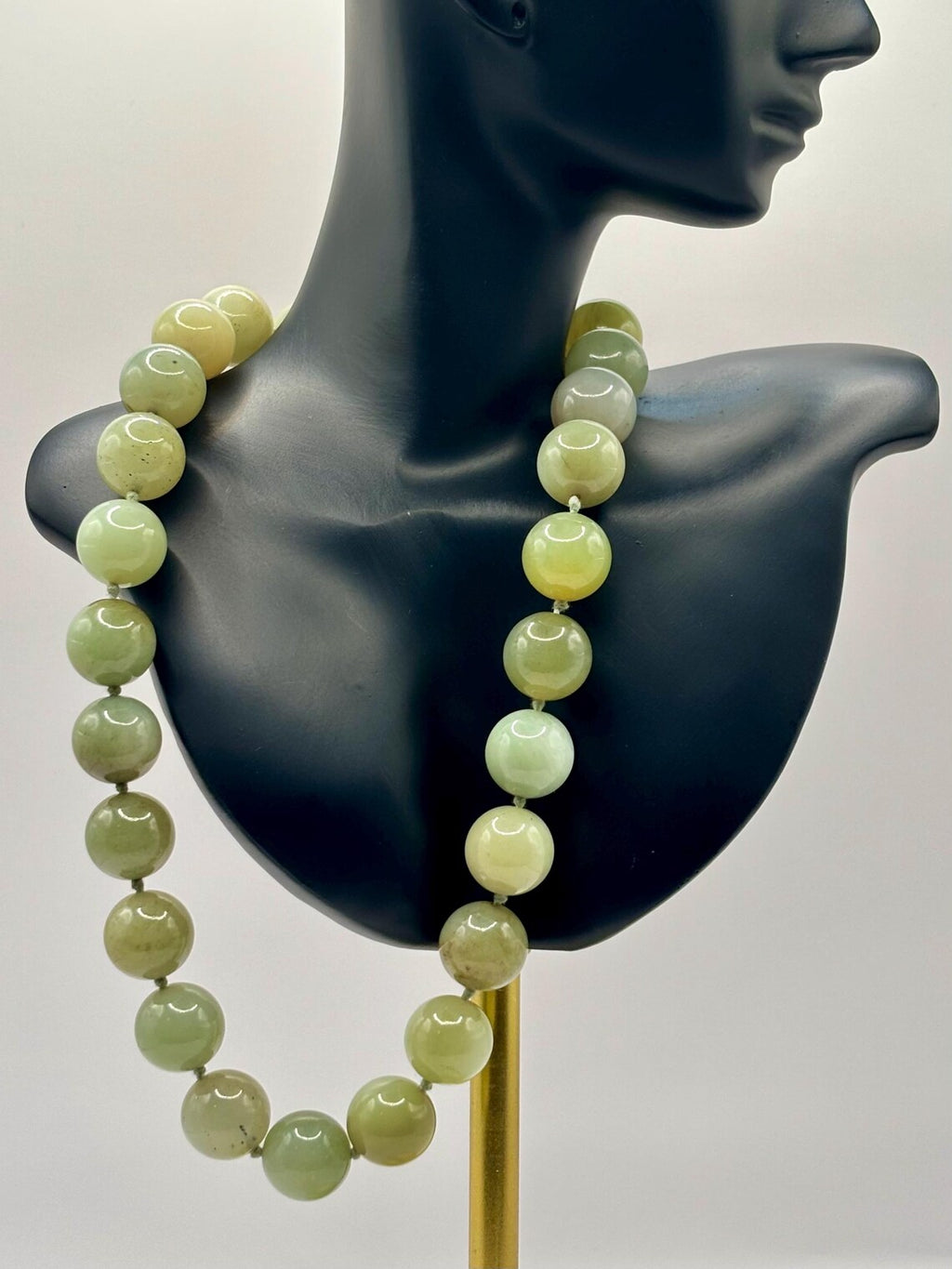 Large Vintage Bowenite Bead Necklace, Silver Clasp, Collection of Shirley Conran DBE