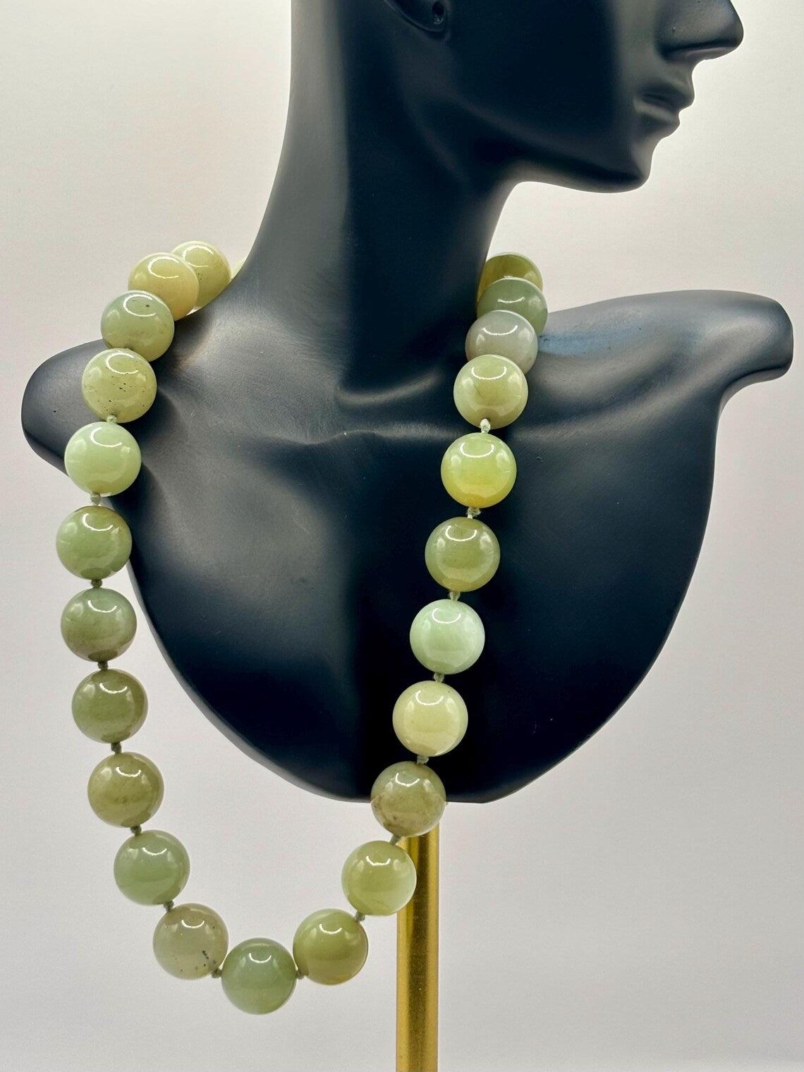 Large Vintage Bowenite Bead Necklace, Silver Clasp, Collection of Shirley Conran DBE