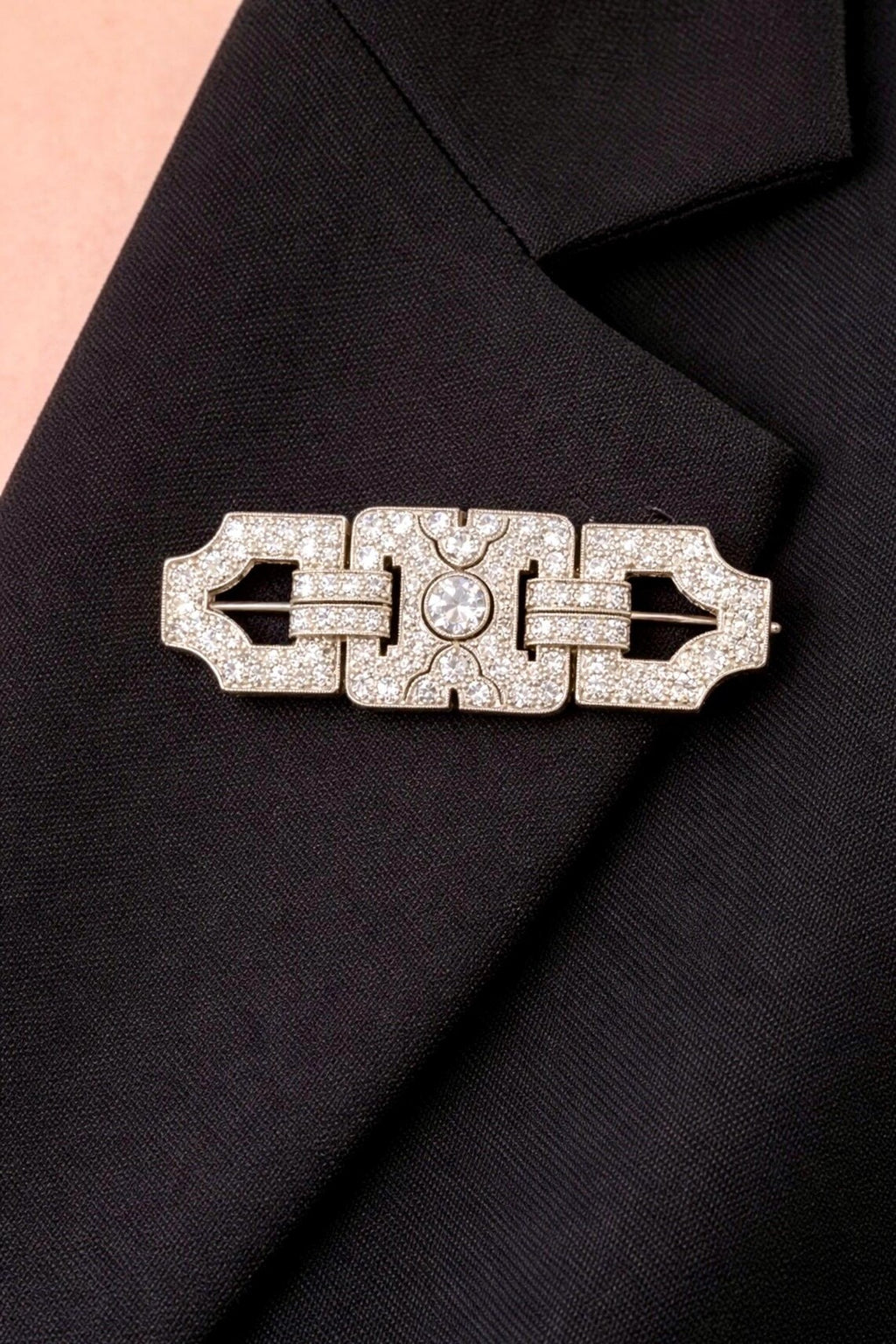 Art Deco Platinum and Diamond Geometric Plaque Brooch, 1.50 Carats, circa 1920’s