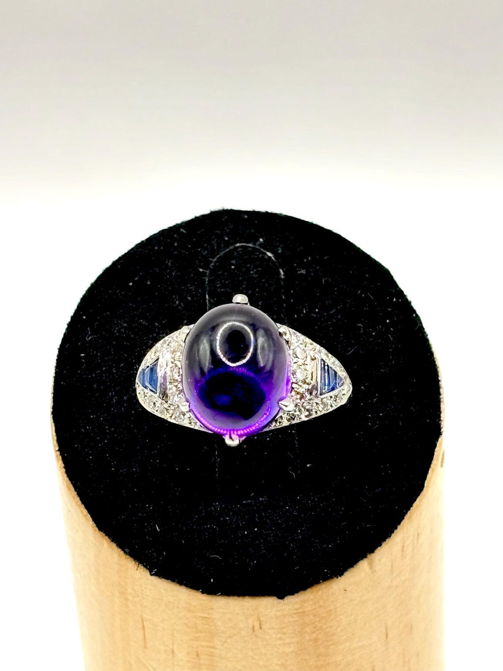 Amethyst, Sapphire and Diamond Ring, Late 20th Century, 18K White Gold